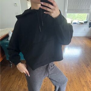 Zara Black Cropped Hoodie with Drawstring